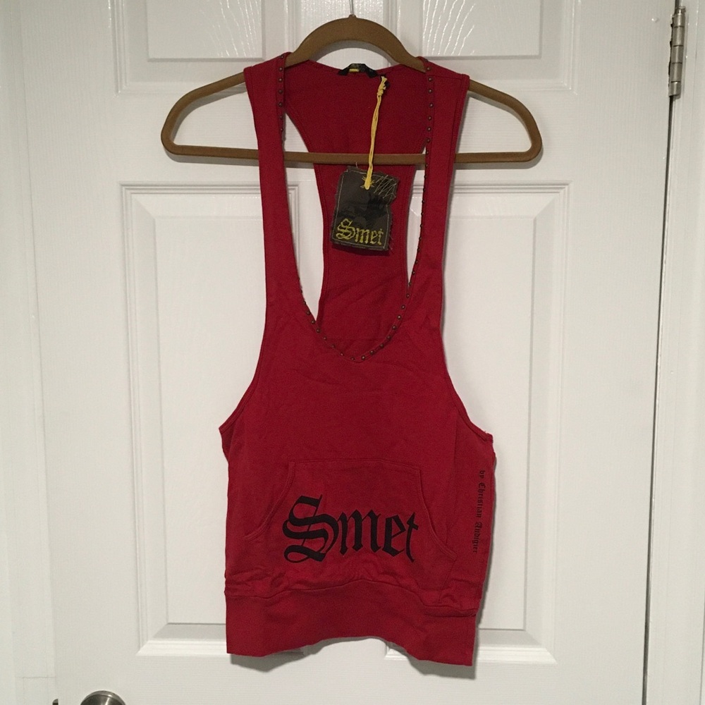 Christian Audigier Red Graphic Tank Top